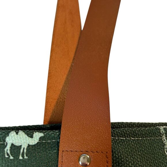 Market Tote Bag Canvas Fully Lined Leather Handles Green Patterned NRF Logo - Picture 7 of 10